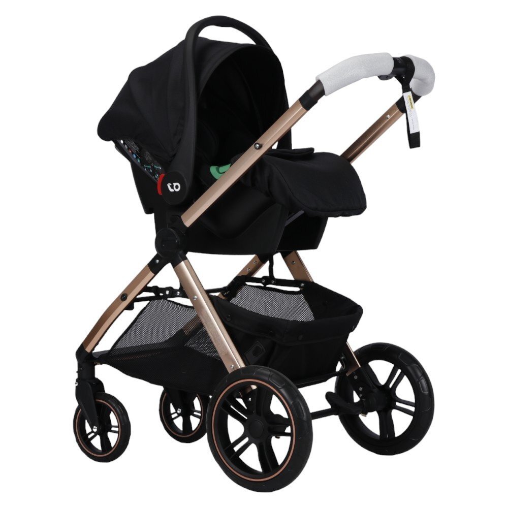 Novokids Carucior pentru copii X2000 series Negru 3 in 1 spatar reglabil reversibil landou geanta cadru aluminiu Gold amortizoare roti din cauciuc scoica auto plasa insecte