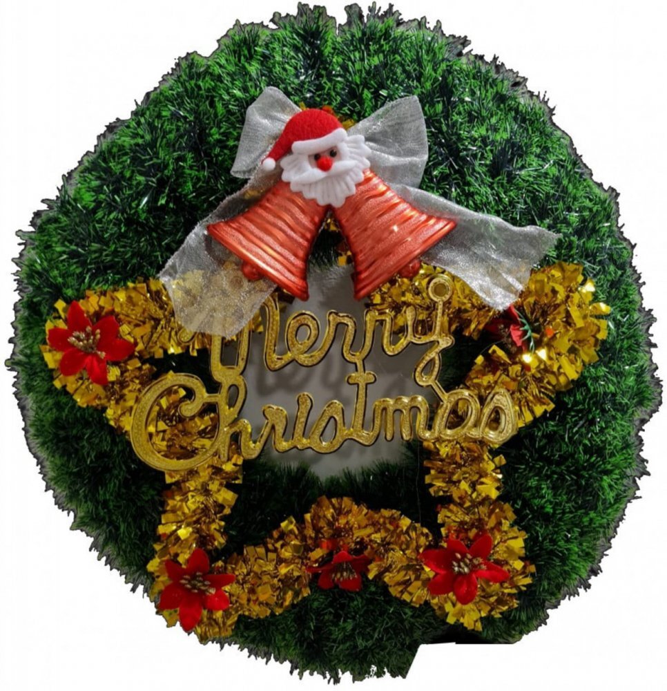 Novokids Coronita de Craciun XXL pentru usa si casa Christmas Crown Diametru 47 cm Cu decoratiuni Model Brad cu Steluta Verde si Auriu