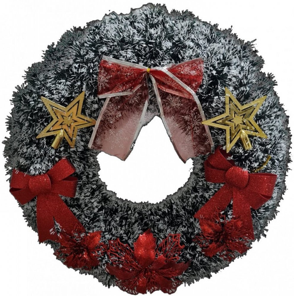 Novokids Coronita de Craciun XXL pentru usa si casa Christmas Crown Diametru 47 cm Cu decoratiuni Model Brad Nins Verde cu Alb