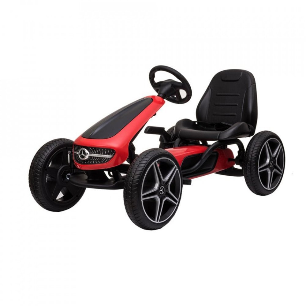 Novokids Kart cu pedale pentru copii Mercedes Benz Kart Pro Rosu cu claxon si melodii structura metalica frana de mana functie freewheel scaun ajustabil mers cu spatele