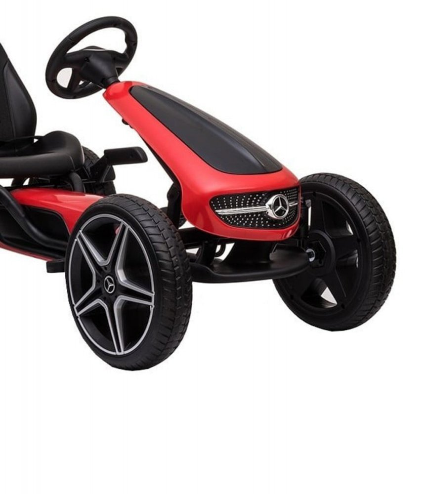 Novokids Kart cu pedale pentru copii Mercedes Benz Kart Pro Rosu cu claxon si melodii structura metalica frana de mana functie freewheel scaun ajustabil mers cu spatele