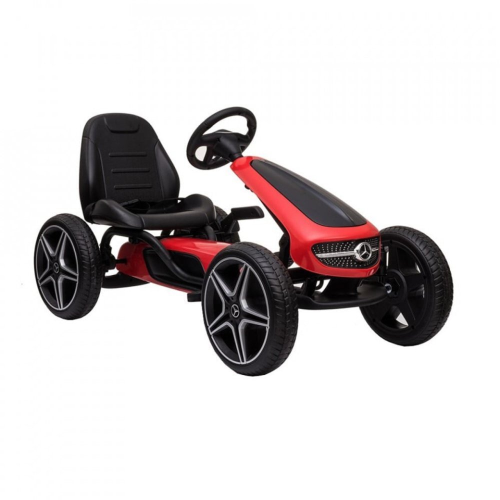 Novokids Kart cu pedale pentru copii Mercedes Benz Kart Pro Rosu cu claxon si melodii structura metalica frana de mana functie freewheel scaun ajustabil mers cu spatele