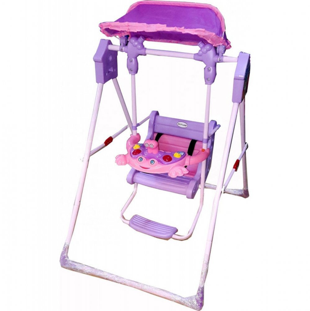 Novokids Leagan pentru copii Broscuta Roz pentru interior si exterior Cu melodii si lumini Suport picioare Centura de siguranta