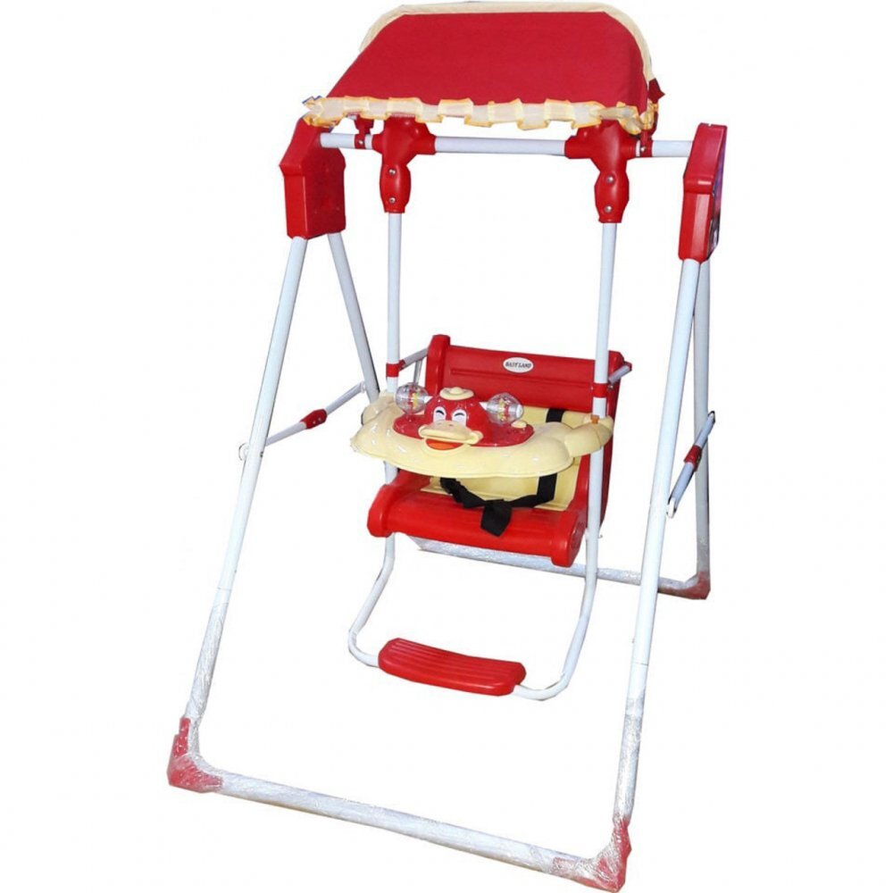 Novokids Leagan pentru copii Ratusca Rosu pentru interior si exterior Cu melodii si lumini Suport picioare Centura de siguranta