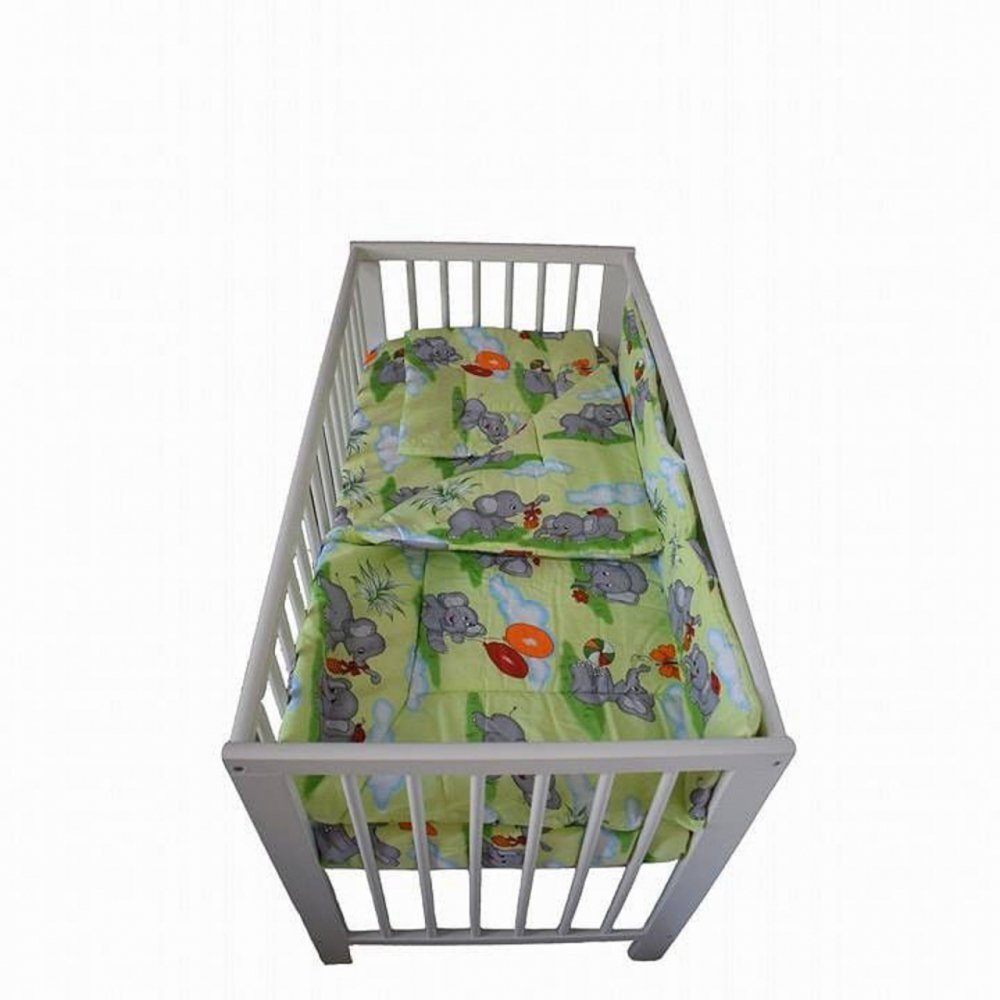 Novokids Lenjerie din bumbac cu 3 piese pentru patut Elefant Verde