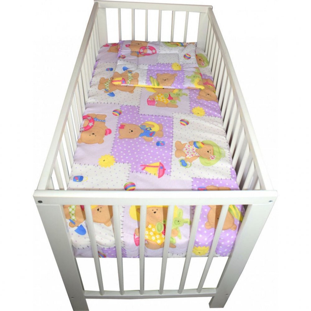 Novokids Lenjerie din bumbac cu 3 piese pentru patut Ursulet Palarie Mov