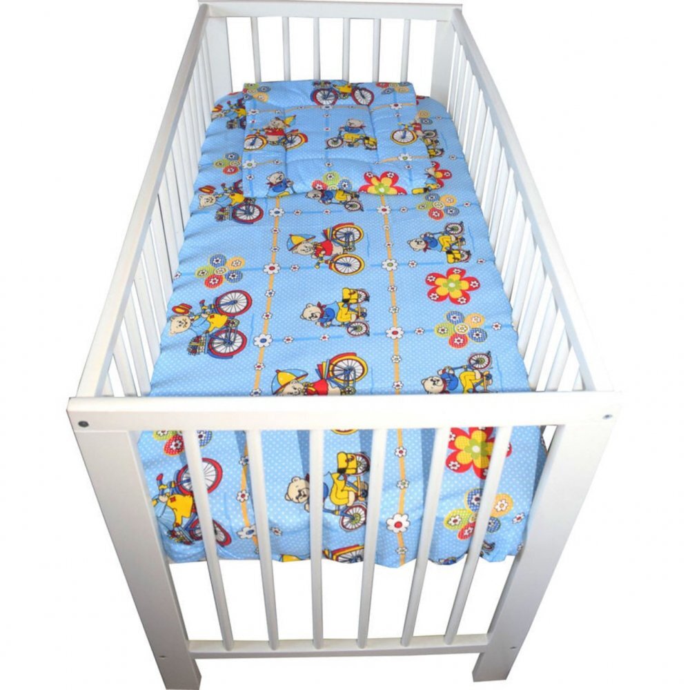 Novokids Lenjerie din bumbac cu 3 piese pentru patut Ursulet pe bicicleta