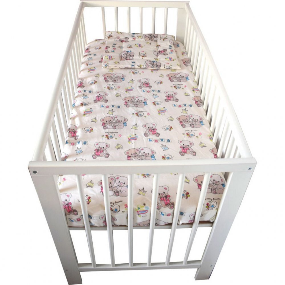 Novokids Lenjerie din bumbac cu 3 piese pentru patut Ursuleti Love Alb