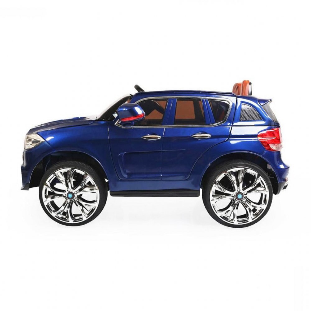 Novokids Masinuta electrica pentru copii Albastru cu Roti din Cauciuc Display LCD cu Redare MP4 Desene sau Muzica Scaun din Piele Model Offroad Baterie Performanta 12V 2 Viteze
