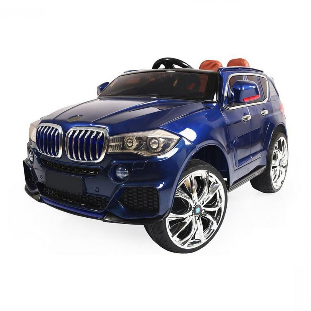 Novokids Masinuta electrica pentru copii Albastru cu Roti din Cauciuc Display LCD cu Redare MP4 Desene sau Muzica Scaun din Piele Model Offroad Baterie Performanta 12V 2 Viteze