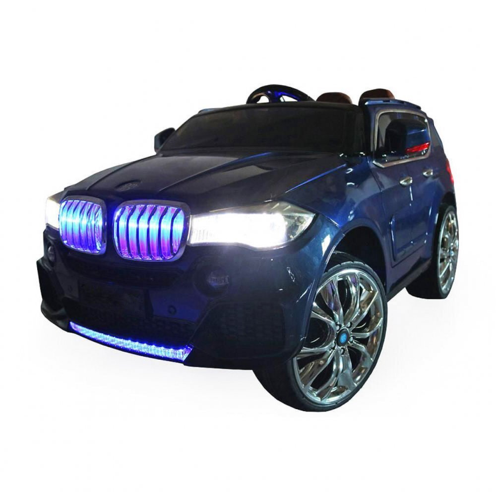 Novokids Masinuta electrica pentru copii Albastru cu Roti din Cauciuc Display LCD cu Redare MP4 Desene sau Muzica Scaun din Piele Model Offroad Baterie Performanta 12V 2 Viteze