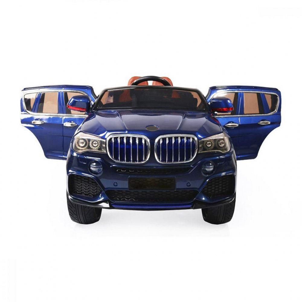 Novokids Masinuta electrica pentru copii Albastru cu Roti din Cauciuc Display LCD cu Redare MP4 Desene sau Muzica Scaun din Piele Model Offroad Baterie Performanta 12V 2 Viteze