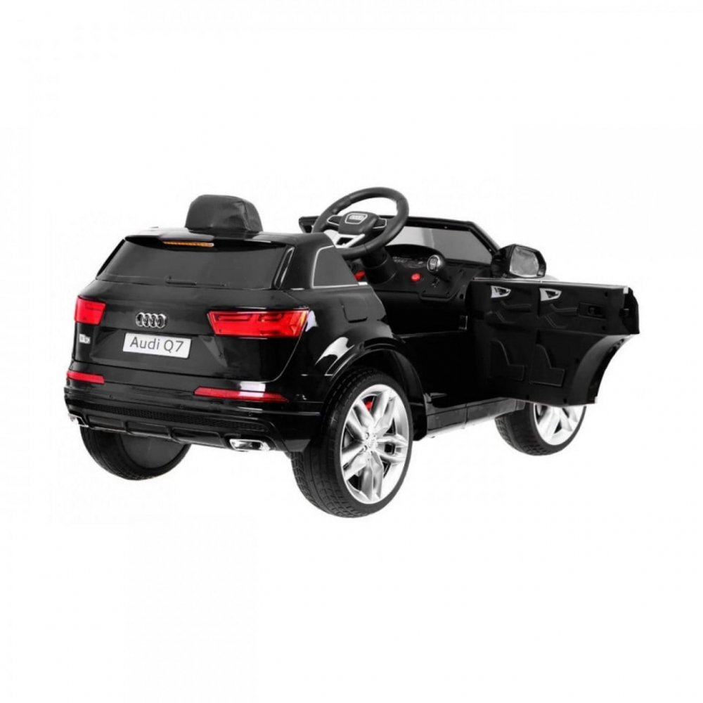 Novokids Masinuta electrica pentru copii Audi Q7 Negru Roti din Cauciuc EVA Greutate admisa 30 kg Usi cu deschidere 2 Viteze Lungime 121 cm 2 motoare control parental