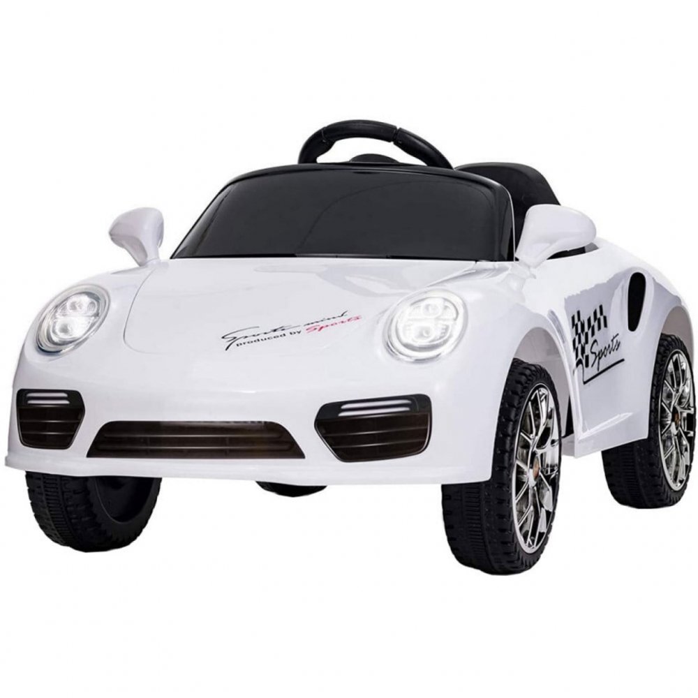 Novokids Masinuta electrica pentru copii Beetle Mini Car Alb cu acumulator telecomanda melodii si lumini greutate suportata 30 kg usi cu deschidere 2 viteze MP3