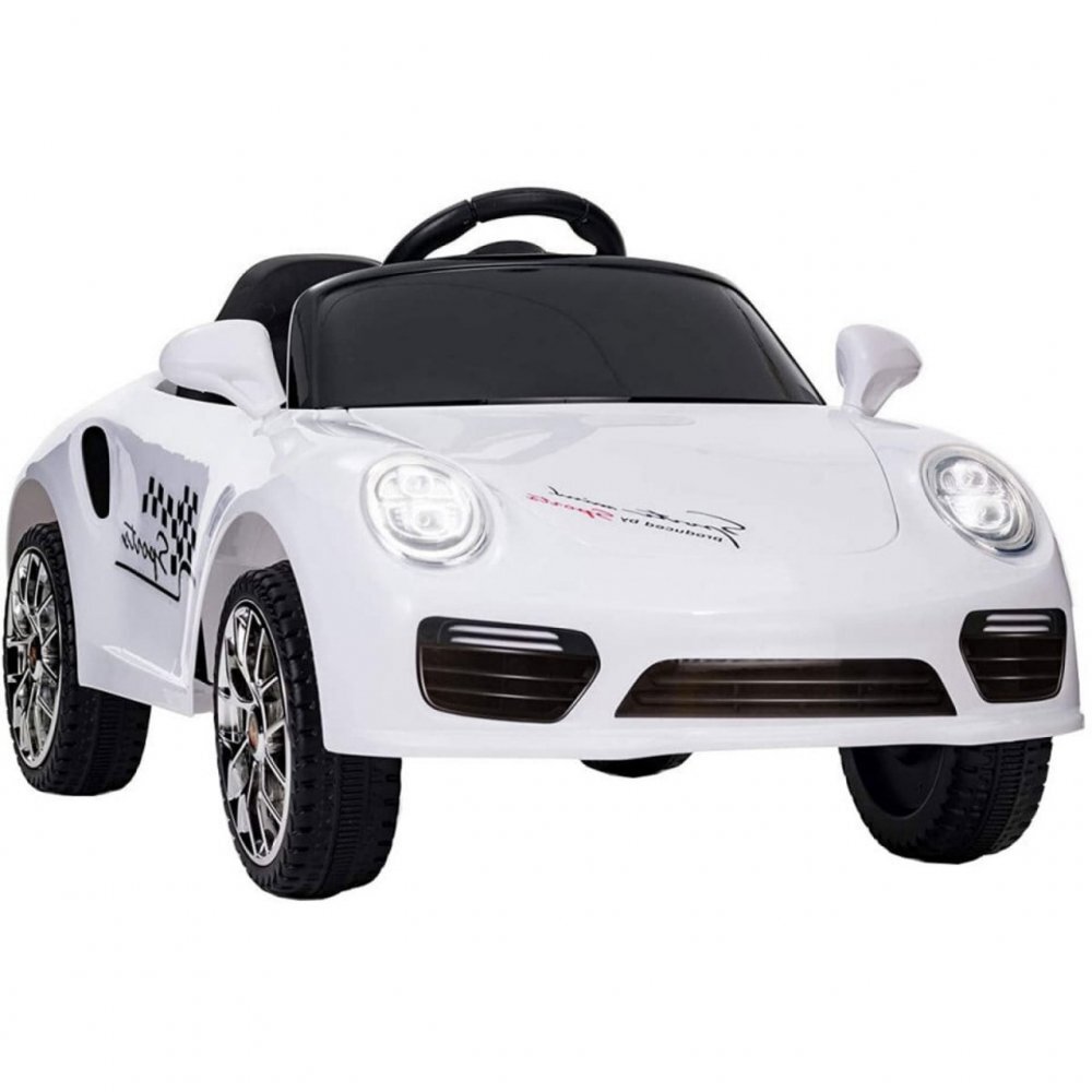 Novokids Masinuta electrica pentru copii Beetle Mini Car Alb cu acumulator telecomanda melodii si lumini greutate suportata 30 kg usi cu deschidere 2 viteze MP3