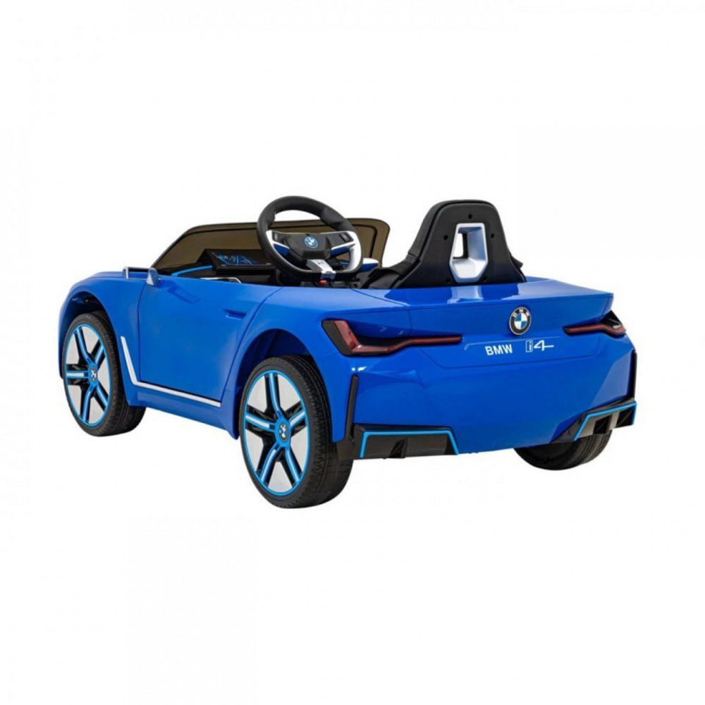 Novokids Masinuta electrica pentru copii BMW I4 cu telecomanda roti din cauciuc EVA max 30 kg usi cu deschidere 3 viteze Albastru