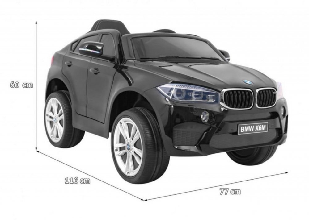 Novokids Masinuta electrica pentru copii BMW X6 M roti din cauciuc EVA max 30 kg usi cu deschidere baterie 12V 2 viteze 2 motoare 390 W Negru