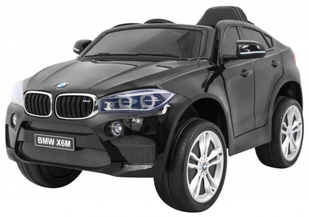 Novokids Masinuta electrica pentru copii BMW X6 M roti din cauciuc EVA max 30 kg usi cu deschidere baterie 12V 2 viteze 2 motoare 390 W Negru