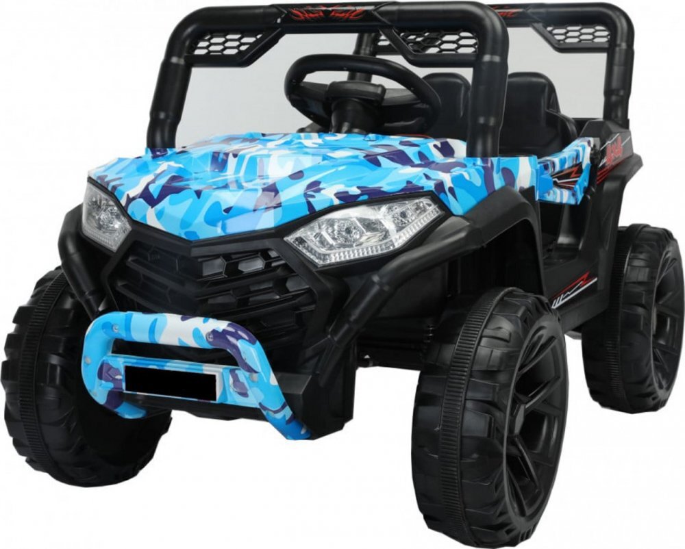 Novokids Masinuta electrica pentru copii Buggy Mini UTV cu faruri luminoase telecomanda 3-6 ani max 30 kg 3 viteze Model Offroad Albastru Camuflaj