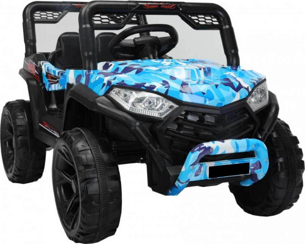 Novokids Masinuta electrica pentru copii Buggy Mini UTV cu faruri luminoase telecomanda 3-6 ani max 30 kg 3 viteze Model Offroad Albastru Camuflaj