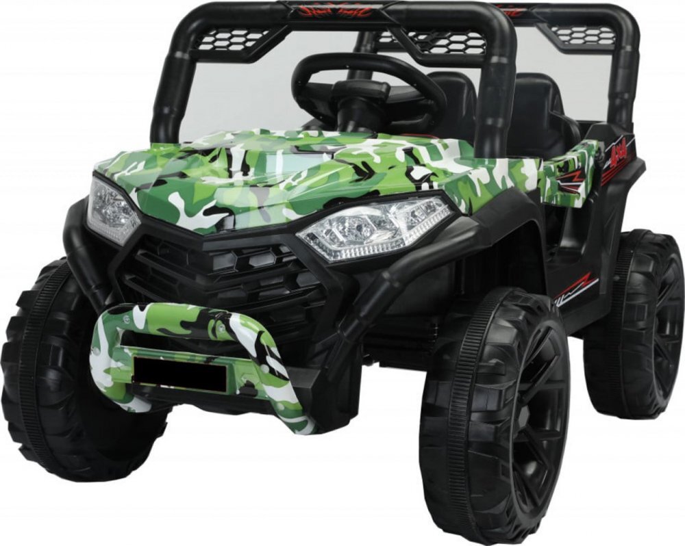 Novokids Masinuta electrica pentru copii Buggy Mini UTV cu faruri luminoase telecomanda 3-6 ani max 30 kg 3 viteze model Offroad Verde Camuflaj