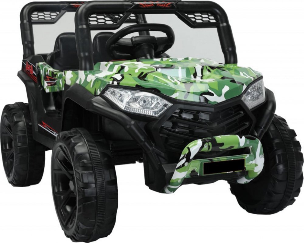 Novokids Masinuta electrica pentru copii Buggy Mini UTV cu faruri luminoase telecomanda 3-6 ani max 30 kg 3 viteze model Offroad Verde Camuflaj