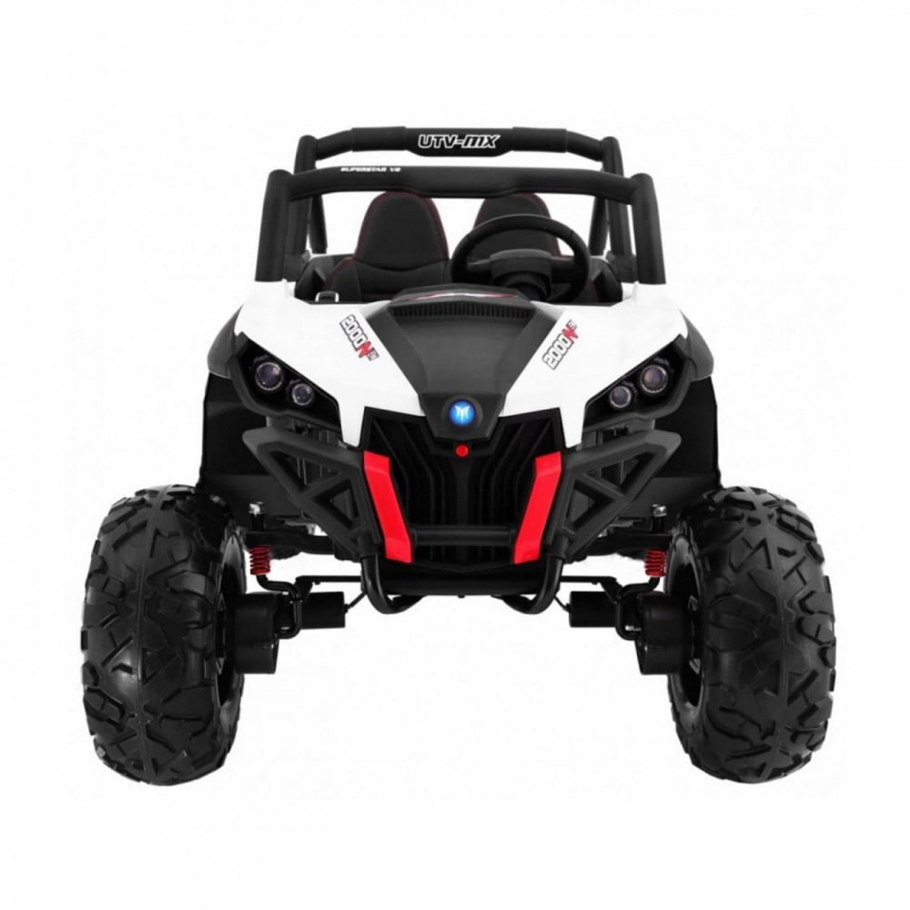 Novokids Masinuta electrica pentru copii Buggy UTV 2 locuri faruri luminoase roti din cauciuc EVA max 50 kg 2 baterii de 12V Mp3USB 2 viteze model Offroad AlbNegru