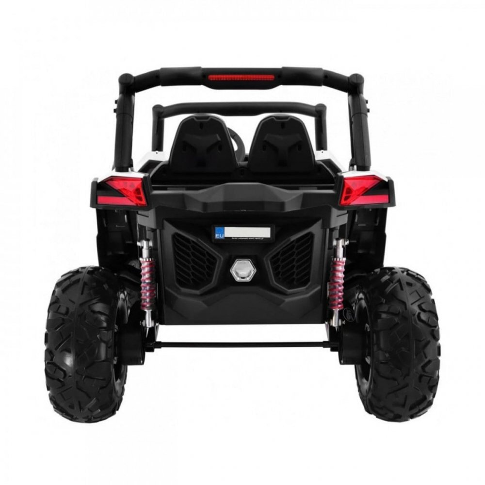 Novokids Masinuta electrica pentru copii Buggy UTV 2 locuri faruri luminoase roti din cauciuc EVA max 50 kg 2 baterii de 12V Mp3USB 2 viteze model Offroad AlbNegru