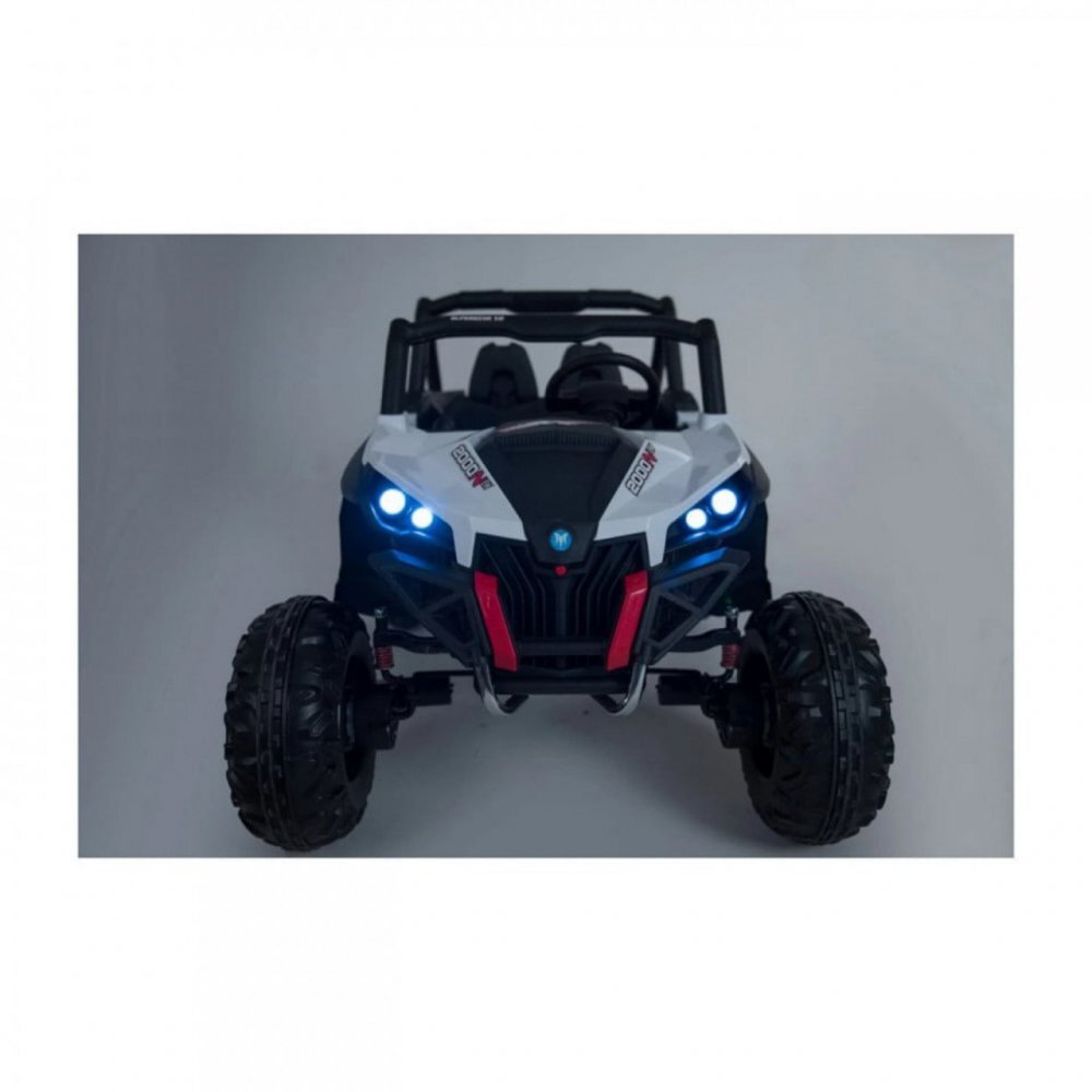 Novokids Masinuta electrica pentru copii Buggy UTV 2 locuri faruri luminoase roti din cauciuc EVA max 50 kg 2 baterii de 12V Mp3USB 2 viteze model Offroad AlbNegru