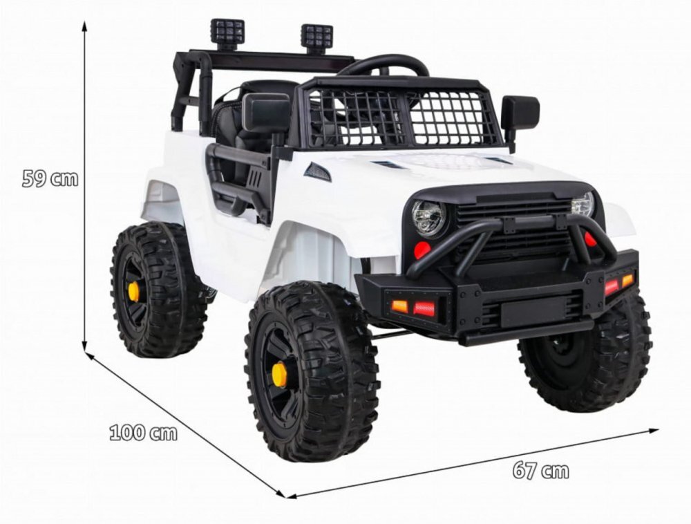 Novokids Masinuta electrica pentru copii Dark Knight Jeep PRO Alb Max 30 kg melodii si lumini 12V 2 viteze
