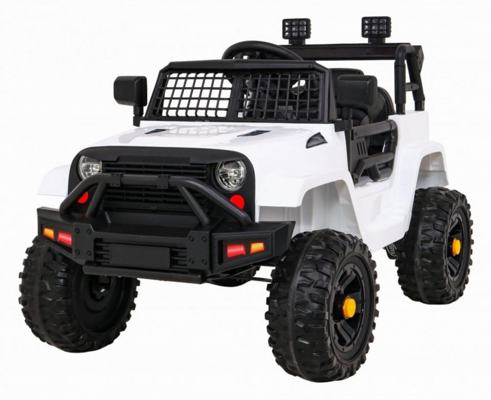 Novokids Masinuta electrica pentru copii Dark Knight Jeep PRO Alb Max 30 kg melodii si lumini 12V 2 viteze