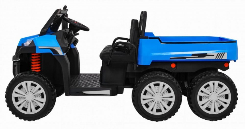 Novokids Masinuta electrica pentru copii Farmer Beast Buggy Albastru 6 roti 2 locuri remorca si faruri luminoase roti din cauciuc EVA max 60 kg 24V