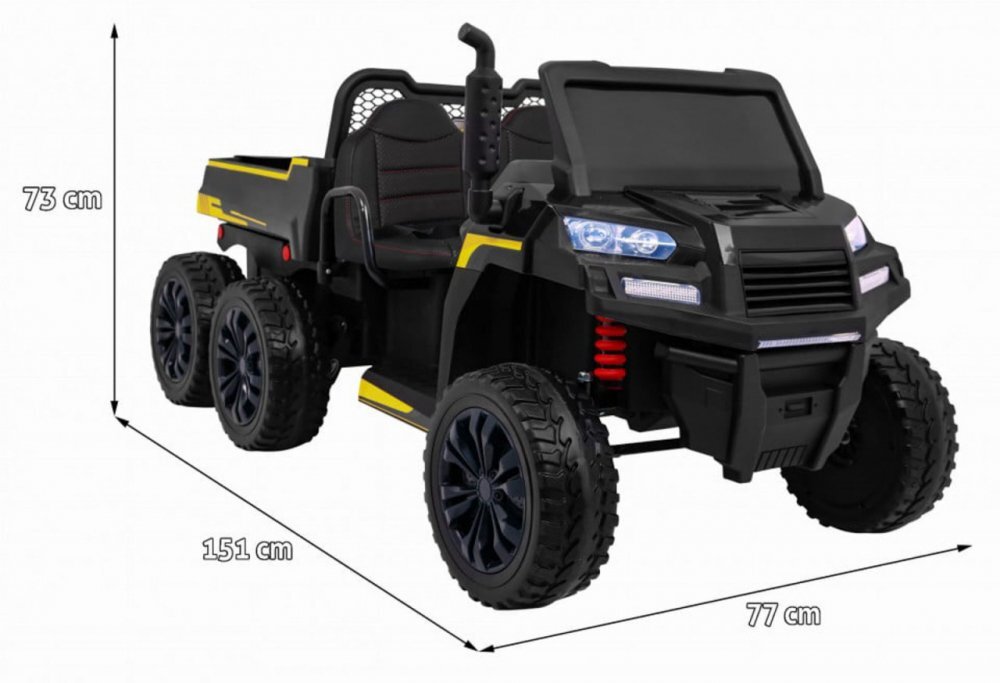 Novokids Masinuta electrica pentru copii Farmer Beast Buggy Negru 6 roti 2 locuri remorca si faruri luminoase roti din cauciuc EVA max 60 kg 24V