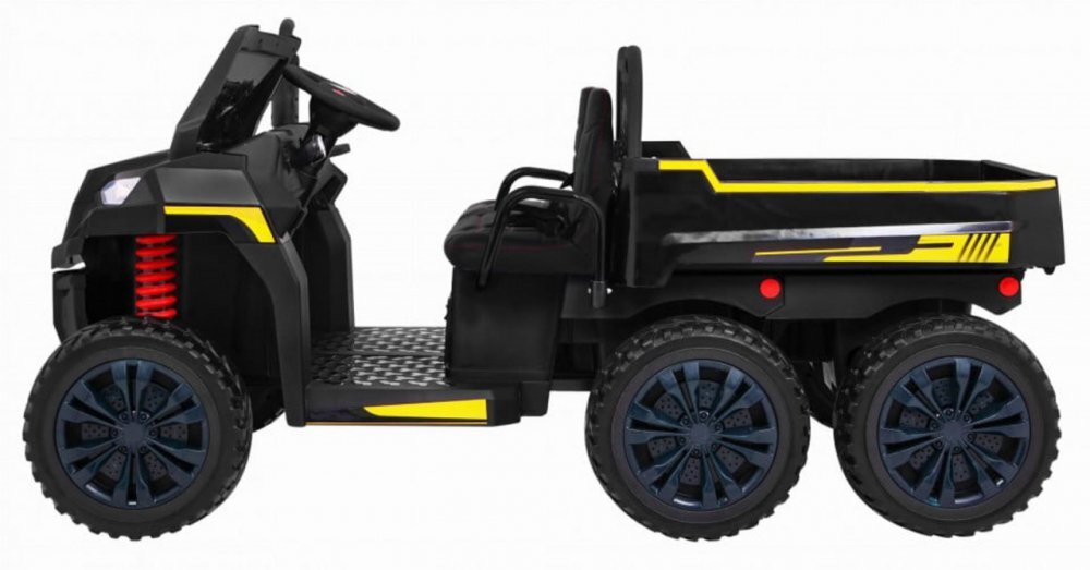 Novokids Masinuta electrica pentru copii Farmer Beast Buggy Negru 6 roti 2 locuri remorca si faruri luminoase roti din cauciuc EVA max 60 kg 24V