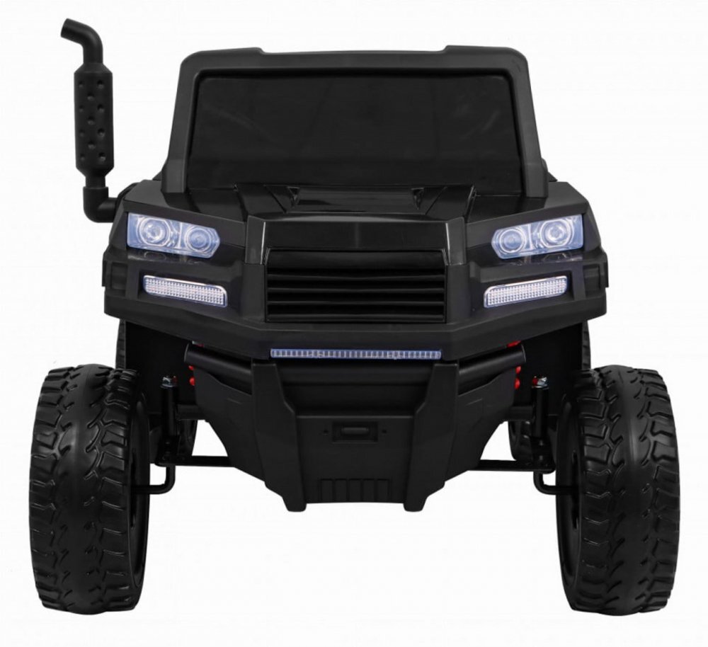 Novokids Masinuta electrica pentru copii Farmer Beast Buggy Negru 6 roti 2 locuri remorca si faruri luminoase roti din cauciuc EVA max 60 kg 24V