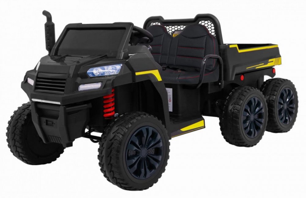 Novokids Masinuta electrica pentru copii Farmer Beast Buggy Negru 6 roti 2 locuri remorca si faruri luminoase roti din cauciuc EVA max 60 kg 24V