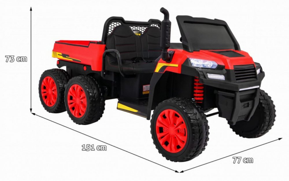 Novokids Masinuta electrica pentru copii Farmer Beast Buggy Rosu 6 roti 2 locuri remorca si faruri luminoase roti din cauciuc EVA max 60 kg 24V