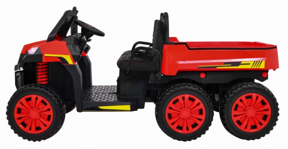 Novokids Masinuta electrica pentru copii Farmer Beast Buggy Rosu 6 roti 2 locuri remorca si faruri luminoase roti din cauciuc EVA max 60 kg 24V