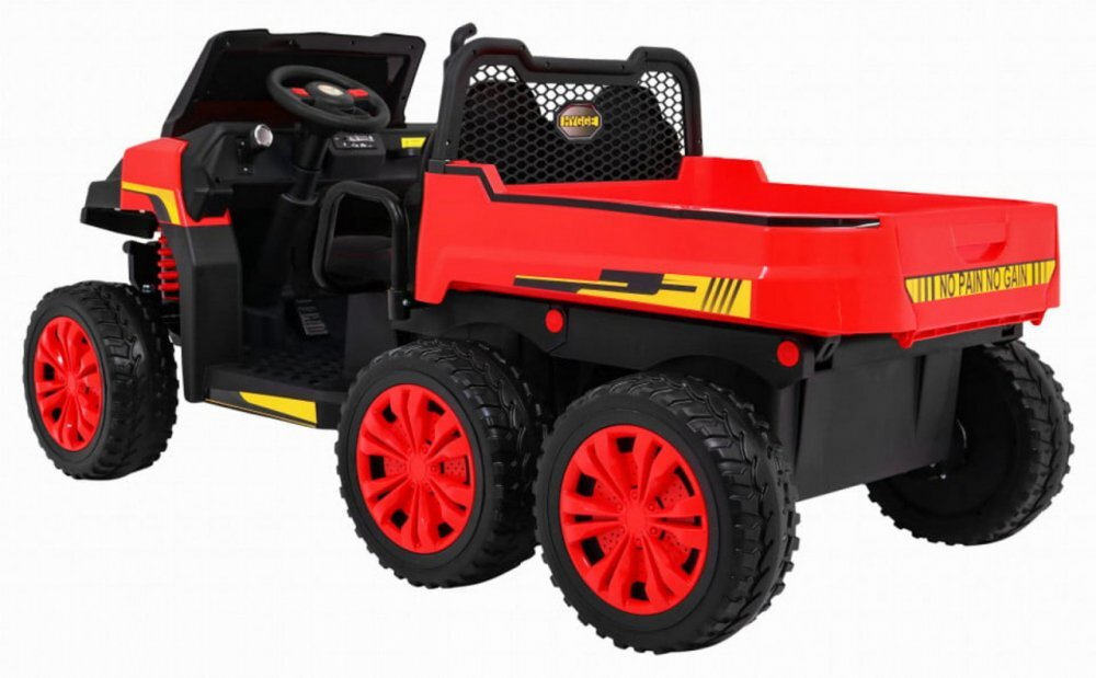 Novokids Masinuta electrica pentru copii Farmer Beast Buggy Rosu 6 roti 2 locuri remorca si faruri luminoase roti din cauciuc EVA max 60 kg 24V