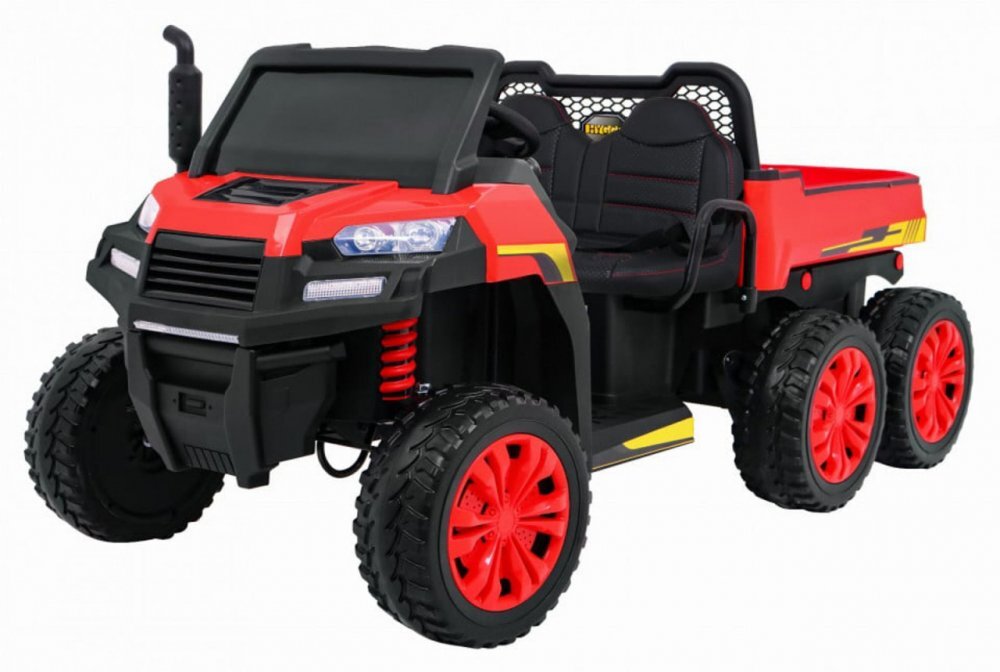 Novokids Masinuta electrica pentru copii Farmer Beast Buggy Rosu 6 roti 2 locuri remorca si faruri luminoase roti din cauciuc EVA max 60 kg 24V
