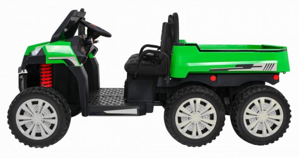 Novokids Masinuta electrica pentru copii Farmer Beast Buggy Verde 6 roti 2 locuri remorca si faruri luminoase roti din cauciuc EVA max 60 kg 24V