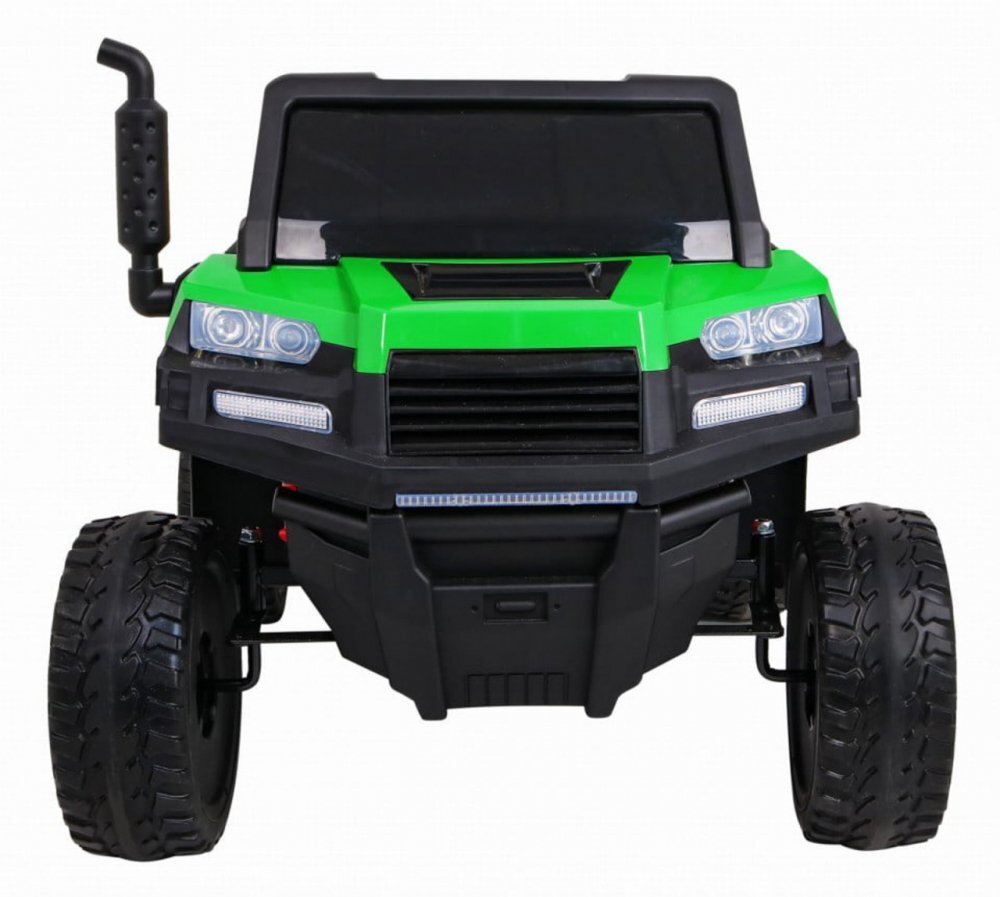 Novokids Masinuta electrica pentru copii Farmer Beast Buggy Verde 6 roti 2 locuri remorca si faruri luminoase roti din cauciuc EVA max 60 kg 24V