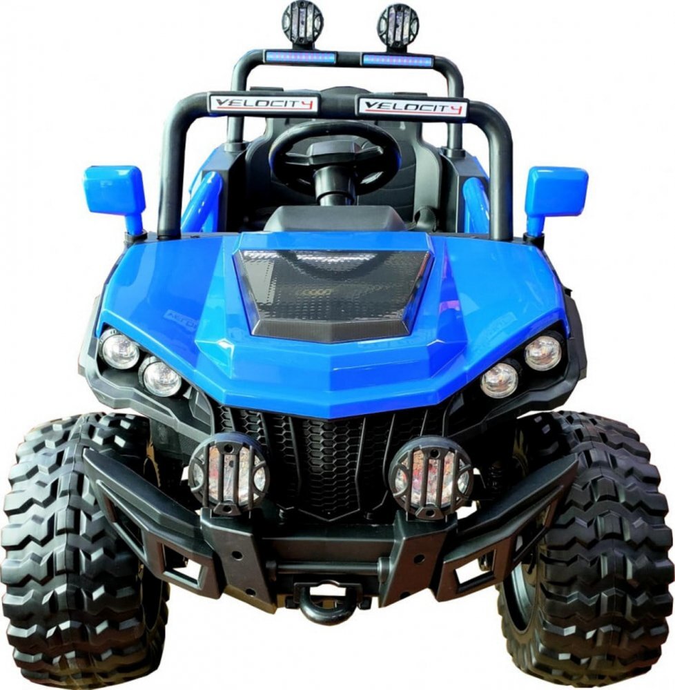 Novokids Masinuta electrica pentru copii M-Buggy UTV Albastru faruri luminoase roti din cauciuc Eva telecomanda maxim 30 kg 12V Mp3USB 2 viteze lungime 138 cm model Offroad