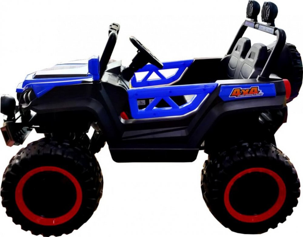 Novokids Masinuta electrica pentru copii M-Buggy UTV Albastru faruri luminoase roti din cauciuc Eva telecomanda maxim 30 kg 12V Mp3USB 2 viteze lungime 138 cm model Offroad