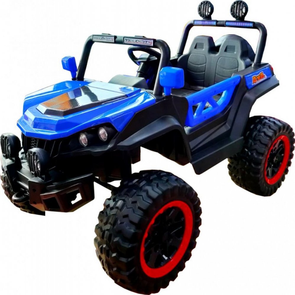 Novokids Masinuta electrica pentru copii M-Buggy UTV Albastru faruri luminoase roti din cauciuc Eva telecomanda maxim 30 kg 12V Mp3USB 2 viteze lungime 138 cm model Offroad