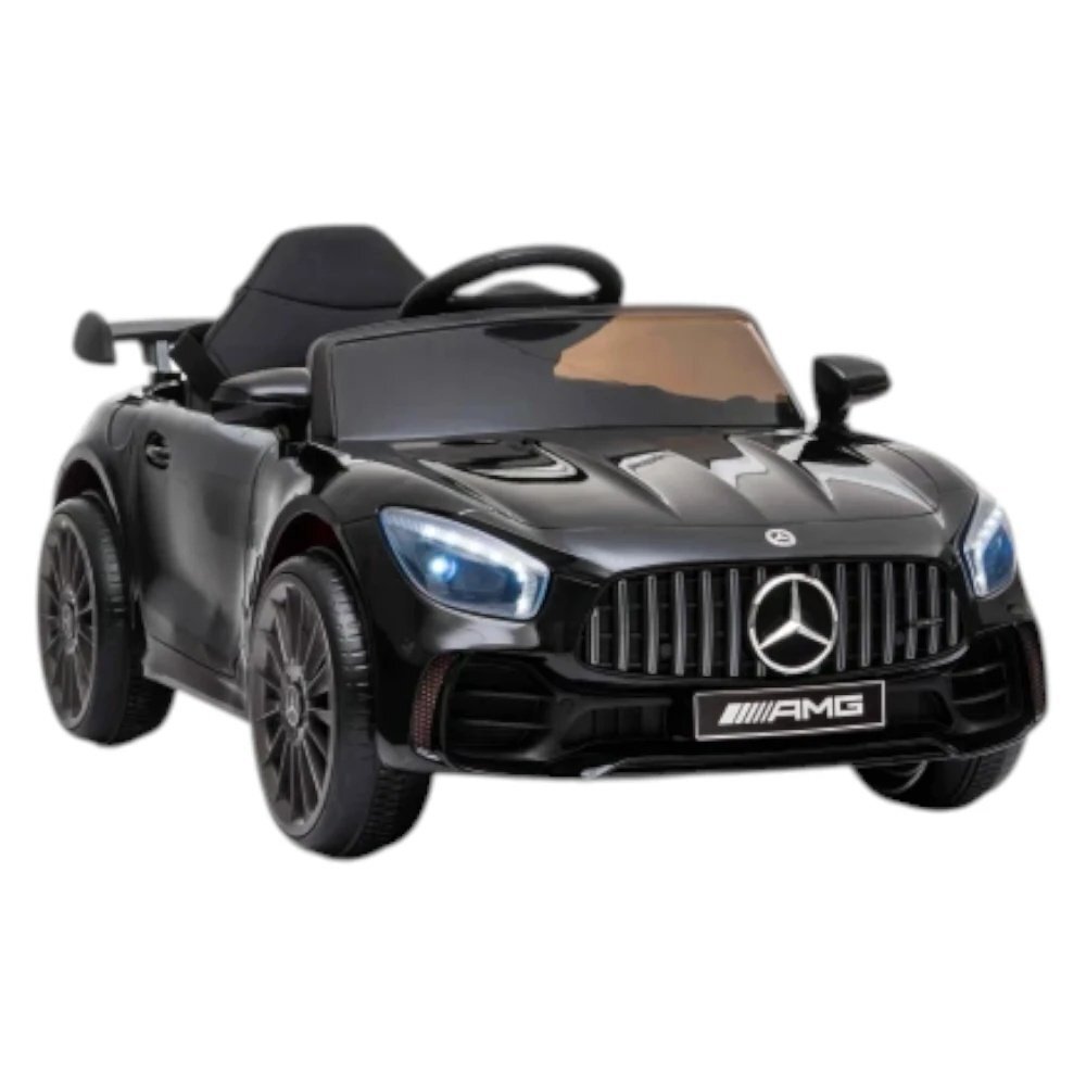 Novokids Masinuta electrica pentru copii Mercedes AMG GTR Negru 12V roti din cauciuc EVA usi cu deschidere 2 viteze 2 motoare 550 W