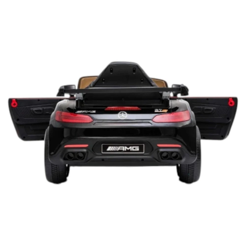 Novokids Masinuta electrica pentru copii Mercedes AMG GTR Negru 12V roti din cauciuc EVA usi cu deschidere 2 viteze 2 motoare 550 W