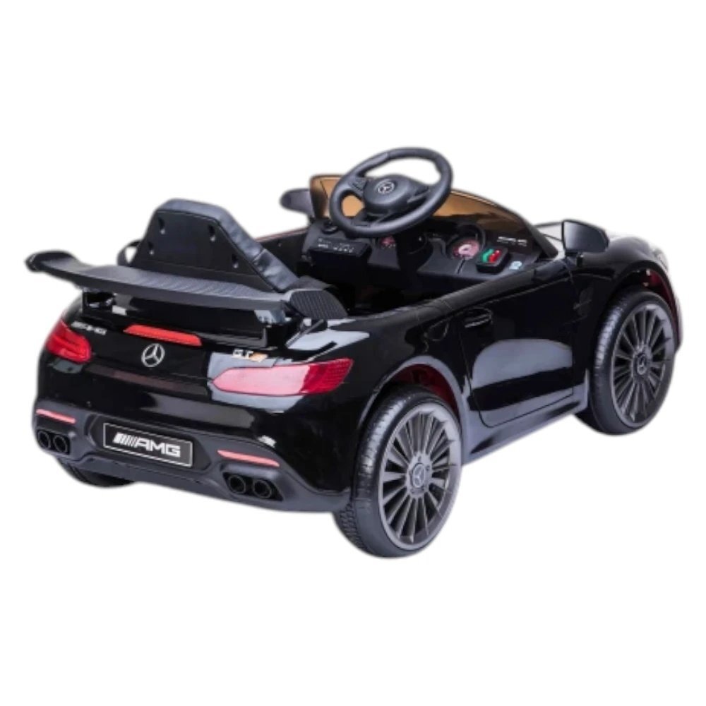Novokids Masinuta electrica pentru copii Mercedes AMG GTR Negru 12V roti din cauciuc EVA usi cu deschidere 2 viteze 2 motoare 550 W
