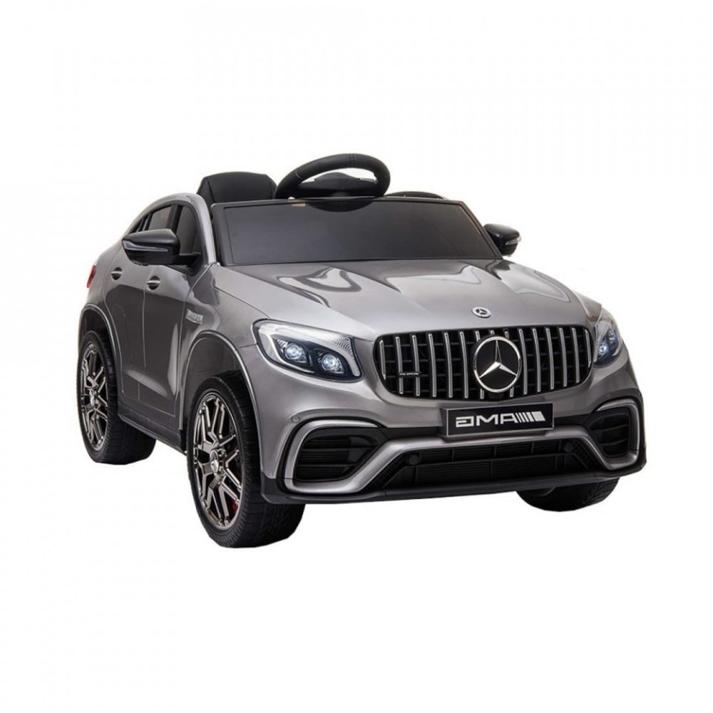 Novokids Masinuta electrica pentru copii Mercedes GLC 63 AMG Gri 12V roti din cauciuc EVA 3-8 ani usi cu deschidere 2 viteze lungime 115 cm 2 motoare 390 W