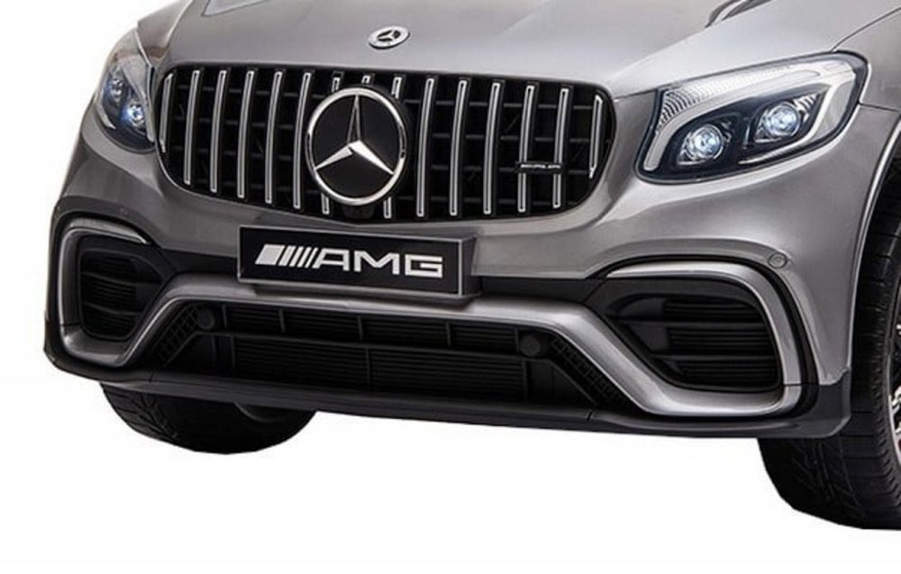 Novokids Masinuta electrica pentru copii Mercedes GLC 63 AMG Gri 12V roti din cauciuc EVA 3-8 ani usi cu deschidere 2 viteze lungime 115 cm 2 motoare 390 W